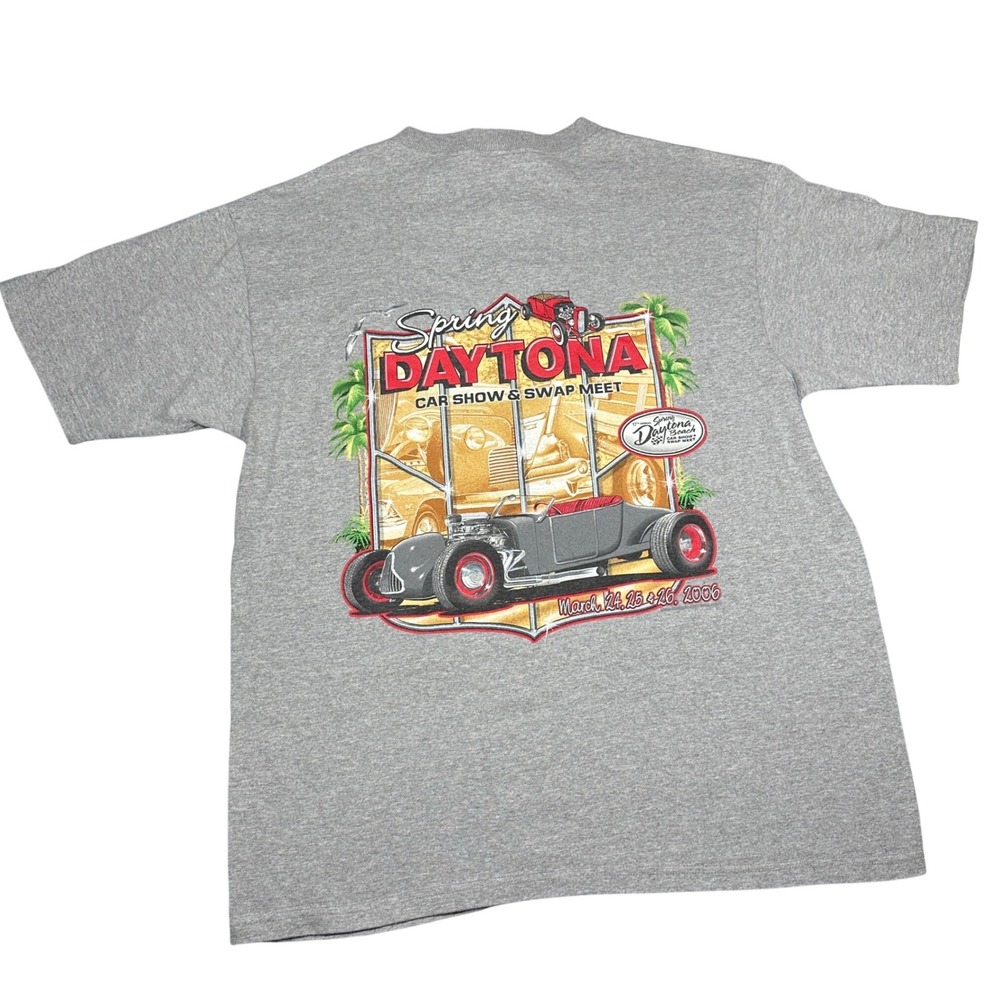 Vintage 2006 Spring Daytona Car Show Henley Shirt Anvil Gray Mens Large Hot Rod